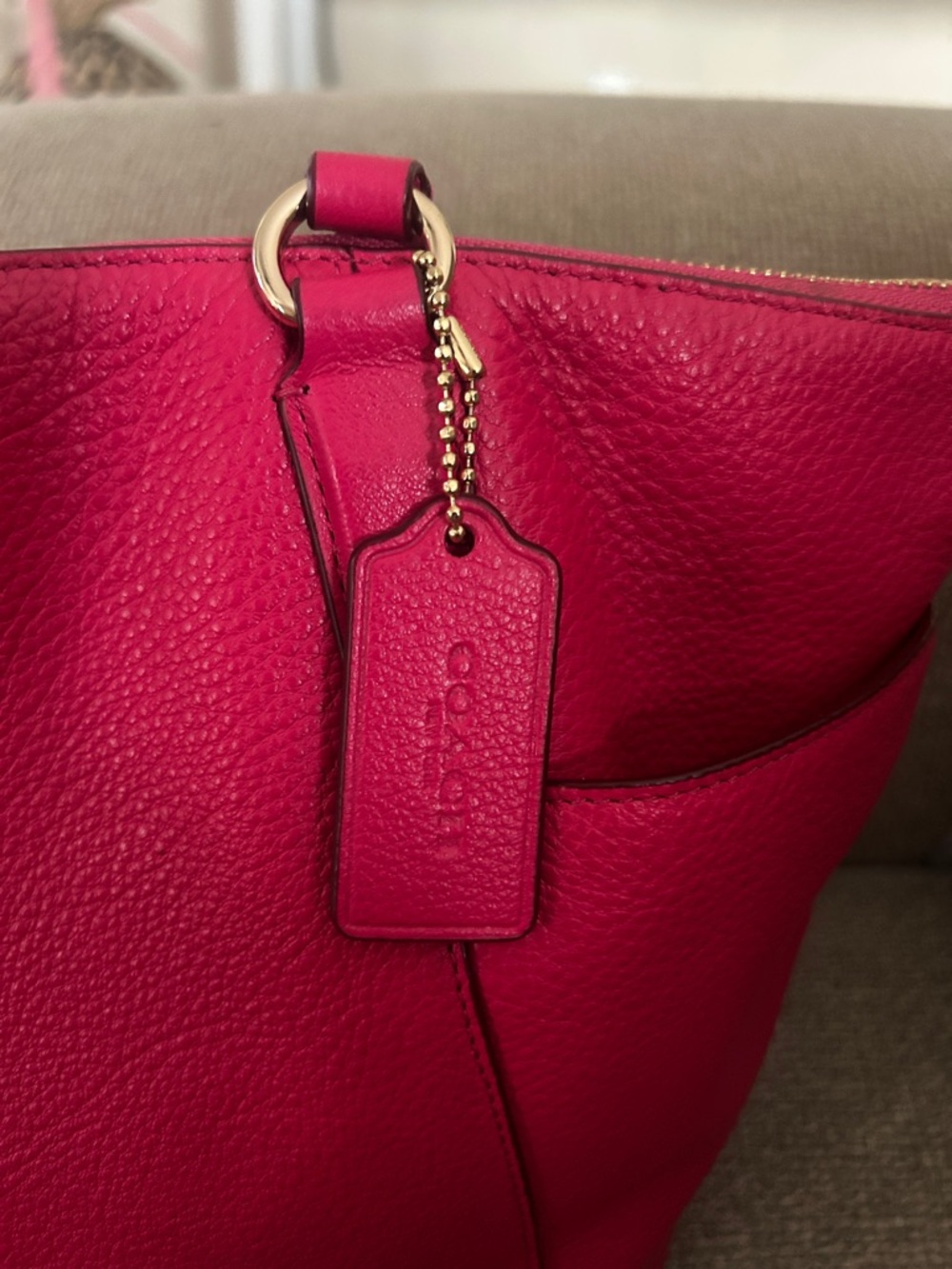 🖤 COACH AVA pebbled leather hot pink fuschia tote - Picture 4 of 7